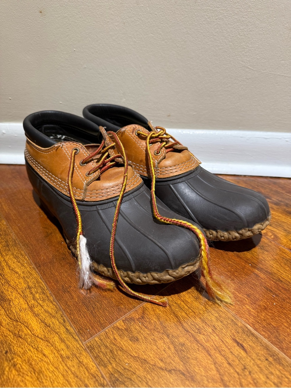 L.L. Bean Rubber Moc Shoes Duck Boots Mens Size 9 R Tan Brown Leather USA Made